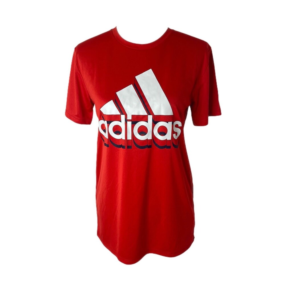 Adidas Boy's Shirt Red and White Big Logo Short Sleeve Crewneck Size Large